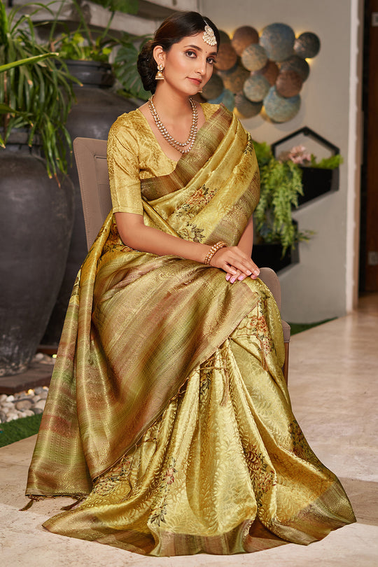 Liril Yellow Satin Brocade Saree