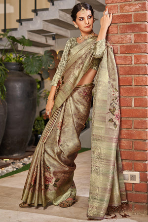 Mehendi Satin Brocade Saree