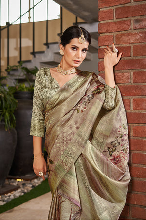 Mehendi Satin Brocade Saree