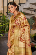 Mustard Yellow Satin Brocade Saree