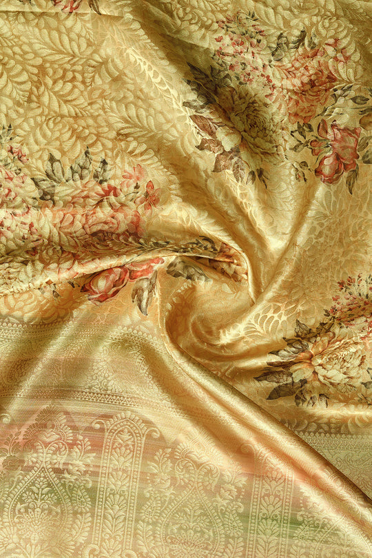 Mustard Yellow Satin Brocade Saree