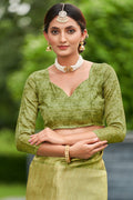 Pista Green Satin Brocade Saree