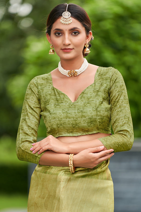 Pista Green Satin Brocade Saree