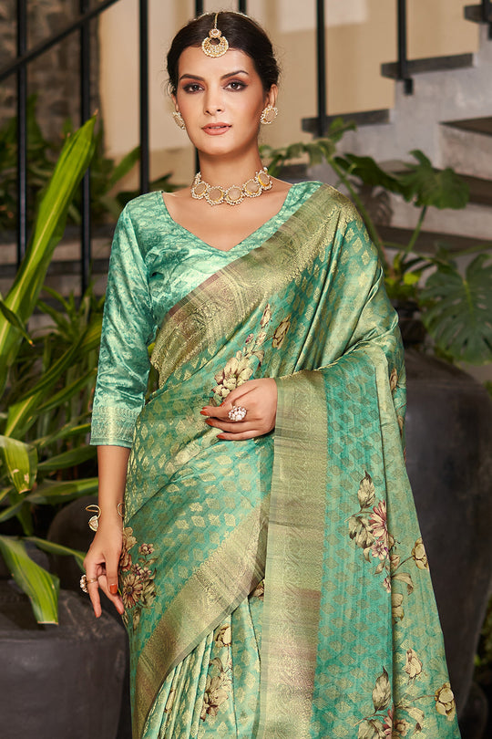 Rama Green Satin Brocade Saree
