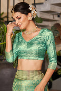 Rama Green Satin Brocade Saree