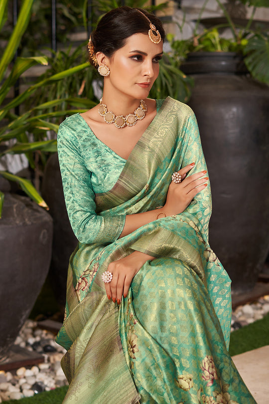 Rama Green Satin Brocade Saree