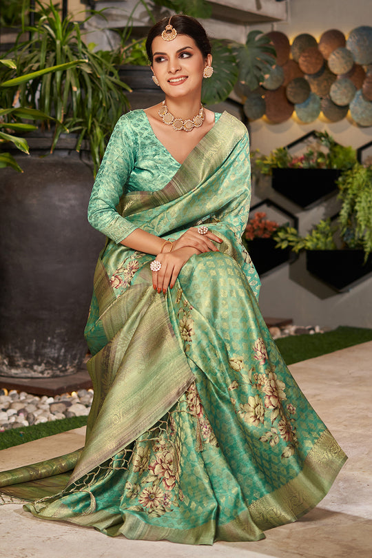 Rama Green Satin Brocade Saree