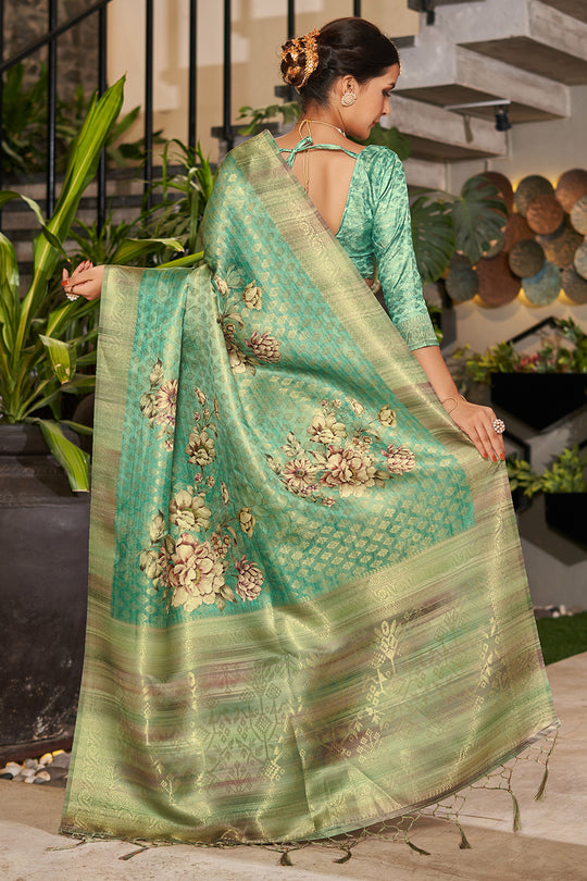 Rama Green Satin Brocade Saree