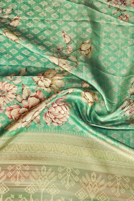 Rama Green Satin Brocade Saree