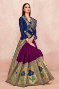 Womens Linen Blend Purple Saree With Blouse Piece
