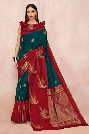 Womens Linen Blend Green Saree With Blouse Piece