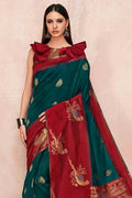 Womens Linen Blend Green Saree With Blouse Piece