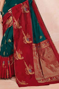 Womens Linen Blend Green Saree With Blouse Piece