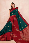 Womens Linen Blend Green Saree With Blouse Piece