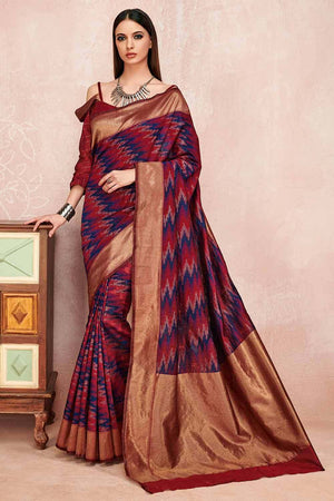 Womens Linen Blend Blue Saree With Blouse Piece