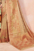 Womens Linen Blend Cream Saree With Blouse Piece