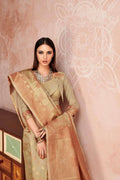 Womens Linen Blend Cream Saree With Blouse Piece