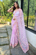 Lavender Organza Saree with White Blouse Piece