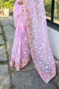 Lavender Organza Saree with White Blouse Piece