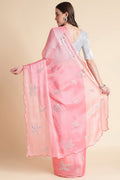 Pink Nylon Floral Embroidered Saree