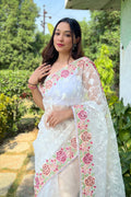 White Organza Saree with White Blouse Piece