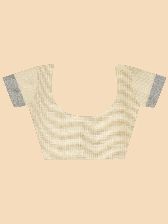 Beige Pure Linen Blend Saree With Blouse Piece