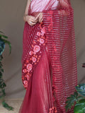 Red Net Saree With Blouse Piece