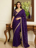 Embroidered Embellished Sequinned Satin Saree