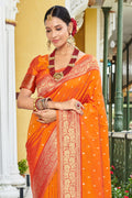 Fire Orange Banarasi Silk Saree With Blouse Piece
