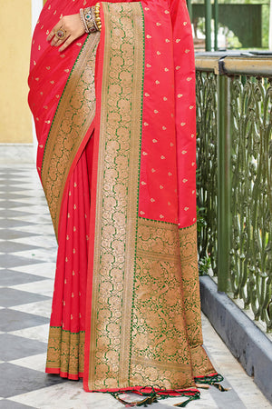Pink Banarasi Silk Saree With Blouse Piece