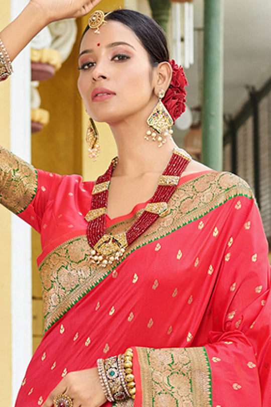 Pink Banarasi Silk Saree With Blouse Piece