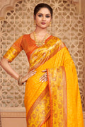 Mustard Yellow Banarasi Silk Saree With Blouse