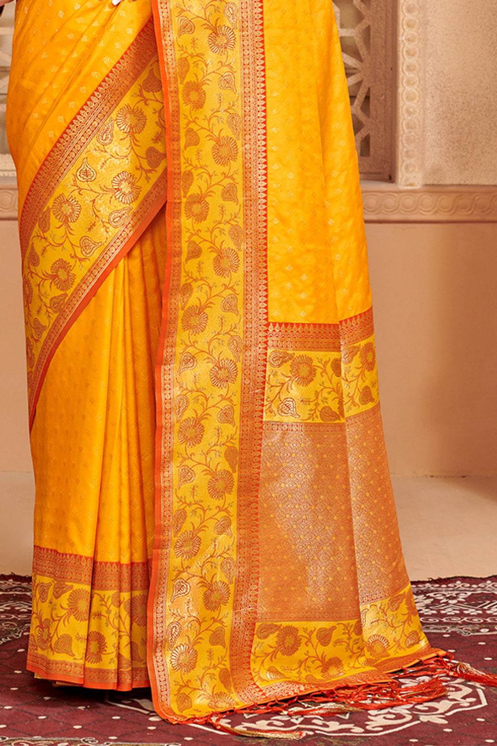 Mustard Yellow Banarasi Silk Saree With Blouse