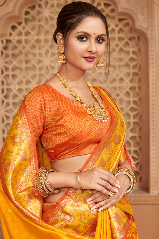 Mustard Yellow Banarasi Silk Saree With Blouse