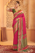 Magenta Banarasi Silk Saree With Blouse