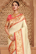 Off White Banarasi Silk Saree With Blouse