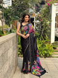 Printed Embellished Mirrorwork Ajrak Saree