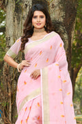 Flamingo Pink Linen Blend Saree