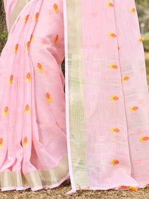 Flamingo Pink Linen Blend Saree
