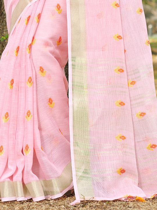Flamingo Pink Linen Blend Saree
