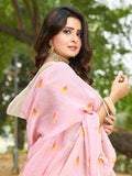 Flamingo Pink Linen Blend Saree