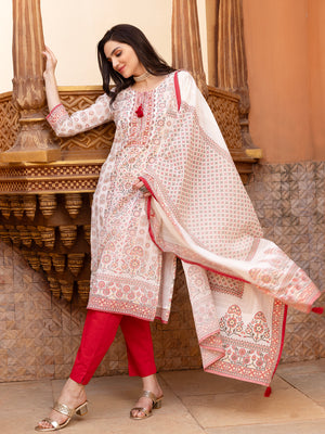 Embellished Ethnic Motifs Printed Tie Up Kurta with Pants And Printed Dupatt