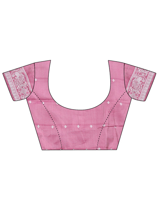 Pink Linen Cotton Saree With Blouse Piece
