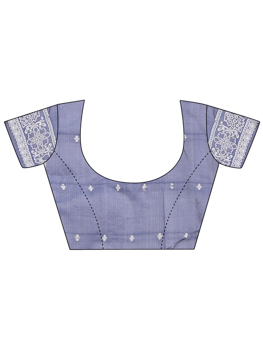 Sky Blue Linen Cotton Saree With Blouse Piece