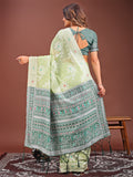 Light Green Linen Cotton Saree With Blouse Piece
