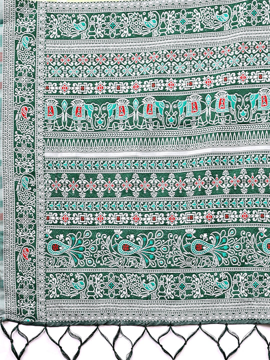 Light Green Linen Cotton Saree With Blouse Piece