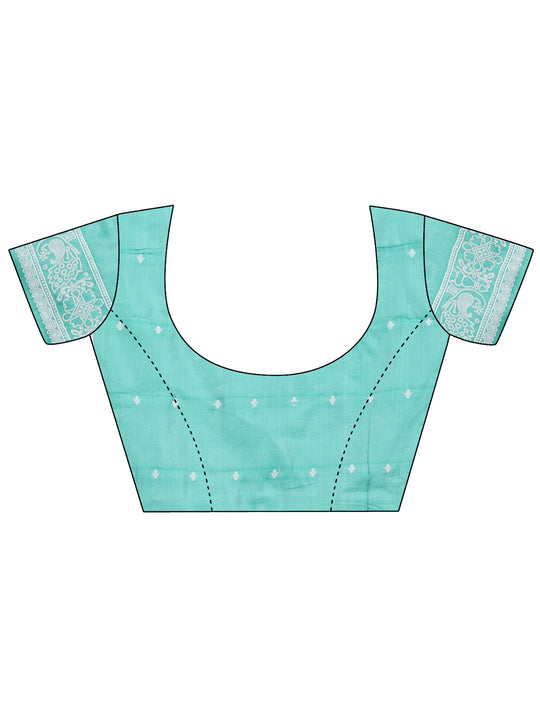 Sea Green Linen Cotton Saree With Blouse Piece
