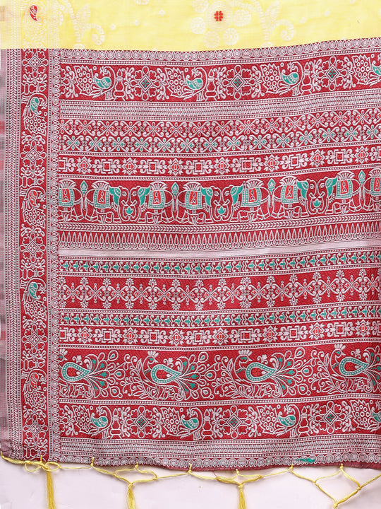 Yellow Linen Cotton Saree With Blouse Piece