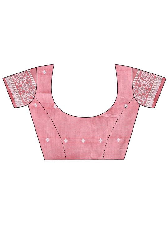 Peach Linen Cotton Saree With Blouse Piece