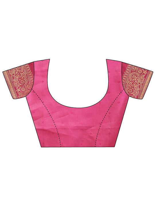 Cream & Magenta Banarasi Silk Saree With Blouse Piece
